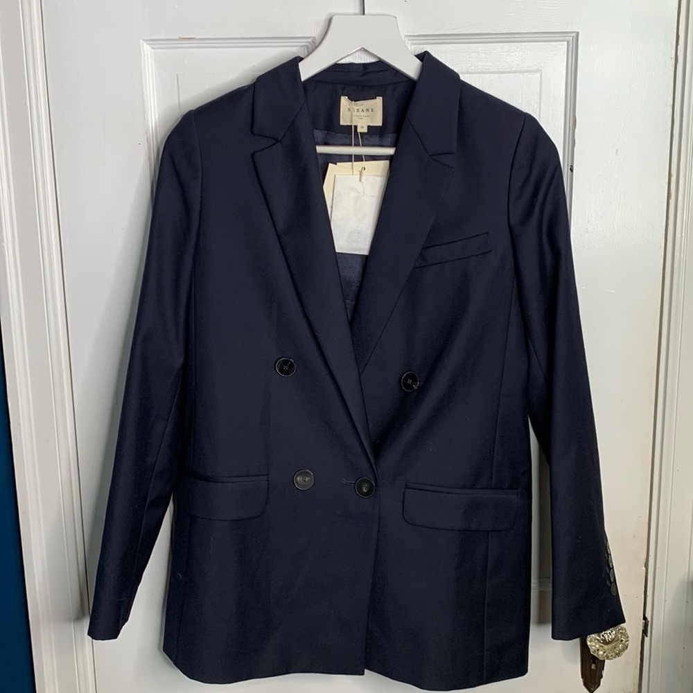 Sezane Double Buttoned Navy Wool Christie Blazer New with Tag Sz 4
